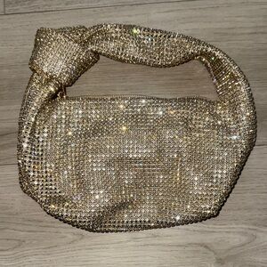 Madison West Gold Rhinestone Knotted Handle hobo bag/clutch